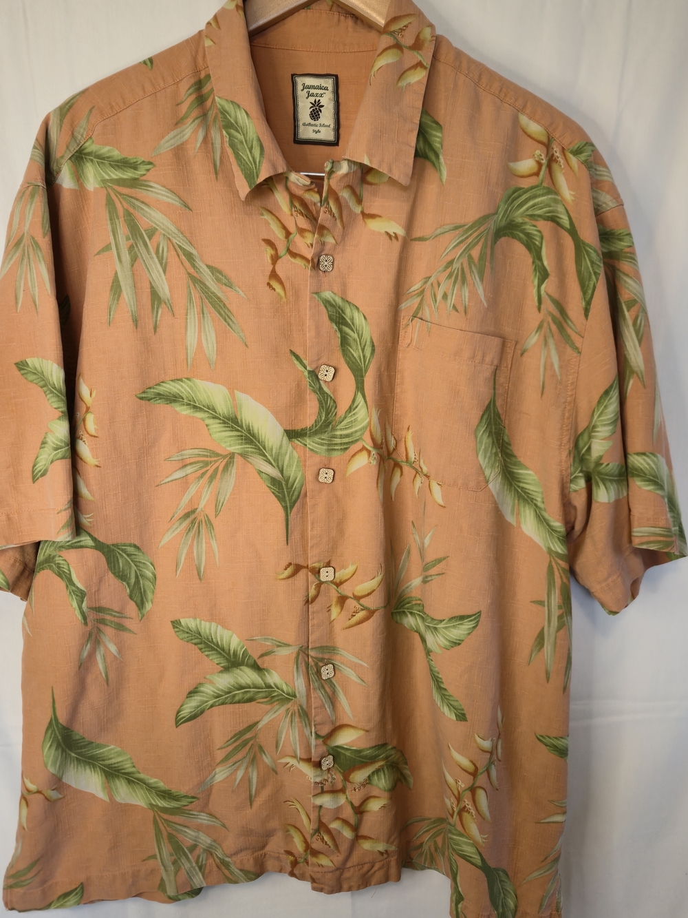 Jamaica Jaxx Men's Peach Tropical Short-Sleeve Camp Shirt0555